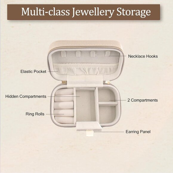 Small Travel Jewelry Case With PU Leather, Sturdy And Smooth Gold Metal Zipper, - Picture 5 of 9